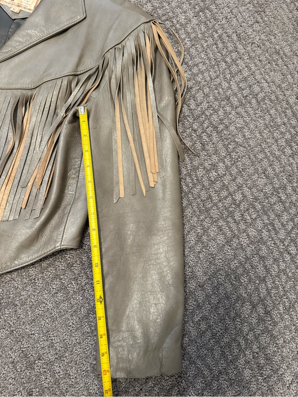 Vintage El Venado Gray Metallic Fringe Leather Jacket size Large - Picture 8 of 10